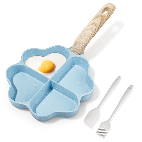RIOVARM Antiadherente Sartenes para tortilla Inducción Sartén para huevos 4 agujeros En forma de corazón Sartén tortilla Granito Sartenes pequeñas sin PFOA Saludable Tortita Sarten para el desayuno