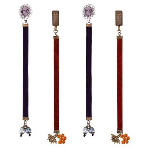 Lot de 4 marque-pages vintage en velours de 23 cm avec pendentif