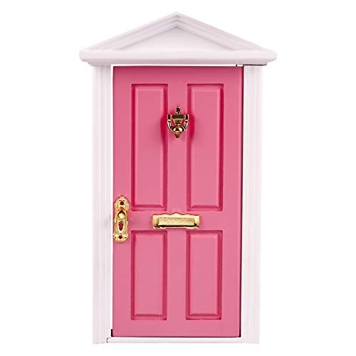 Yardwe 1pc Mini Wooden Door Miniature Wooden Door Furniture Model Fairy Door Opening with Accessories/Tooth Fairy Door for Fairy Tale Education Learning Toy Pretend Playset (Pink)