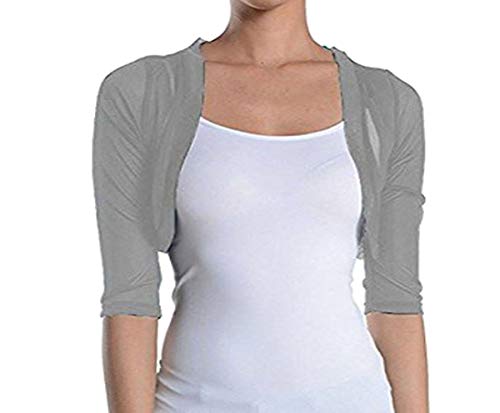 Image of Fashion Secrets Junior`s Sheer Chiffon Bolero Shrug Jacket Cardigan 3 /4 Sleeve (X Small, Grey)
