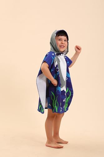 Image of TEHALK Shark Hooded Towels for Kids /Boys /Girls /Toddler, Towel Robes /Wearable Towels for Kids 2-10, Poncho Beach Towels for Swimming /Pool