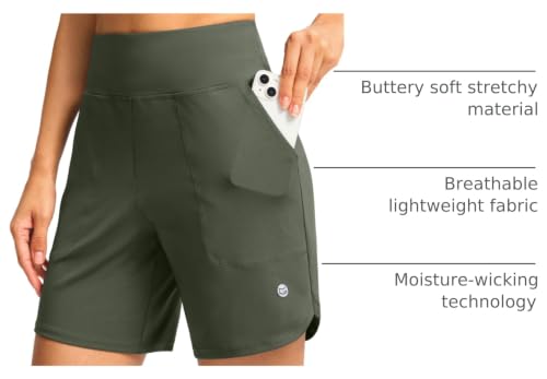 Image of G Gradual Women's Athletic Shorts 6 inch High Waisted Stretchy Bermuda Shorts for Women Quick Dry Summer Casual Shorts