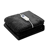 Wapaneus Foot Pocket Heated Blanket Electric Throw with 10 Heating Levels and 4 Timer Settings 4 Hours Auto Shut Off, Flannel Fast-Heating Heated Throw 50' x 60', Machine Washable, Black