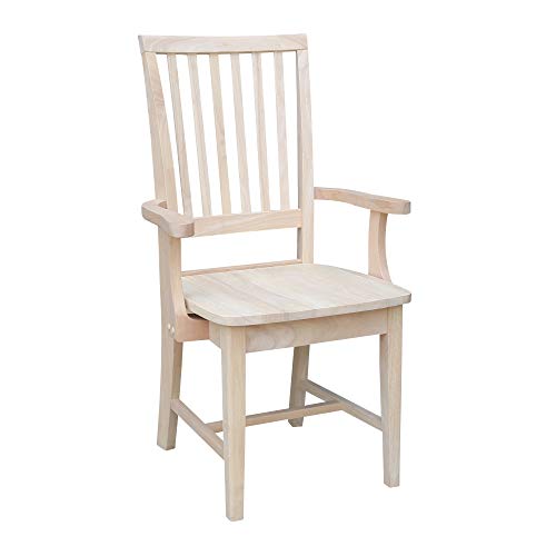 Comparison: Best Kitchen Chair For Elderly 6 IC International Concepts Mission Side Chair with Arms Solid Parawood, Box Seat Construction, Kitchen/Dining, 22"W x 21"D x 39"H, 225 Lbs Wt. Capacity, DIY, Paint/Stain In Any Color, Unfinished