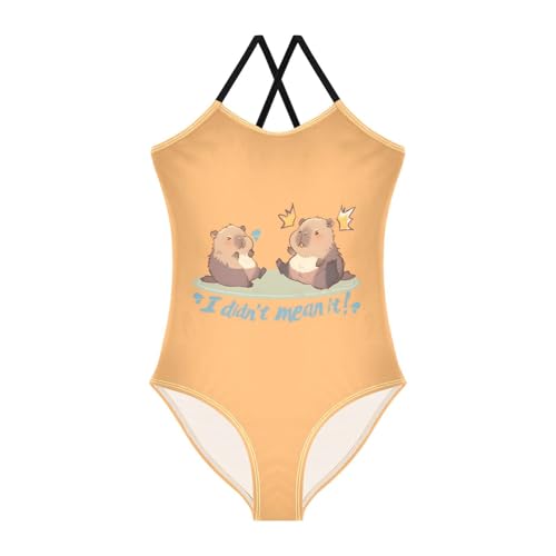 Bolaz Girls Swimsuits One-Piece Bathing Suits Multicolor Kids Sport Summer Beach Swimwear for 3-10 Years Old-Capybara I Didn't Mean It