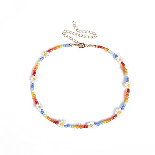 Colorful Daisy Flower Bead Necklace Handmade Beaded Flower Choker Bohemia Beach Summer Braided String Aesthetic Jewelry With Flowers for Women Girls Teen