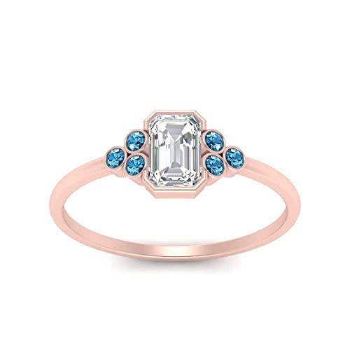 Image of Choose Your Gemstone Bezel Set Petite Diamond CZ Ring Rose Gold Plated Emerald Shape Petite Engagement Rings Everyday Jewelry Wedding Jewelry Handmade Gifts for Wife US Size 4 to 12