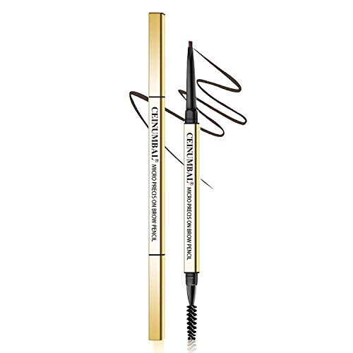 Golden Slim Eyebrow Pen, Dual-Ended Sweat & Waterproof Ultra Fine Skinny 1 Count Eyebrow Pencil for Make Up (Deep Black)