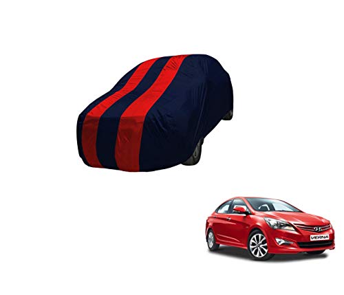 Image of Auto Hub Car Cover Compatible with Hyundai Verna (Model : 2017-2022) with Mirror Pocket,Triple Stitched, Weather Proof, Verna Car Cover- Navy-Red