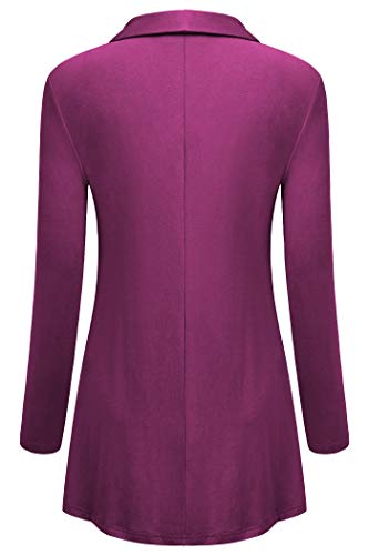 Ouncuty Women Tunic, Long Sleeve Casual Shawl Collar Shirt Pleated Loose Fitting Blouses Tunics for Work Business Office Top Going Out Holiday Church Magenta M