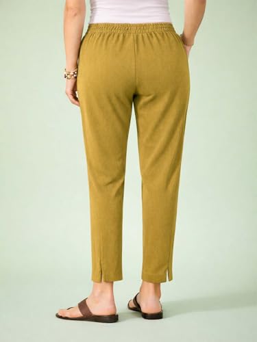 Image of KOTTY Women's Solid Straight Fit Ankle-Length Pants with Elastic Waist and Comfortable Stretch Fabric