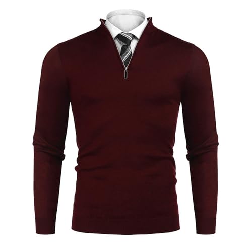 Men's Zip Up Long Sleeve Slim Fit Sweaters Casual Knitted Mock Neck Pullover Sweaters