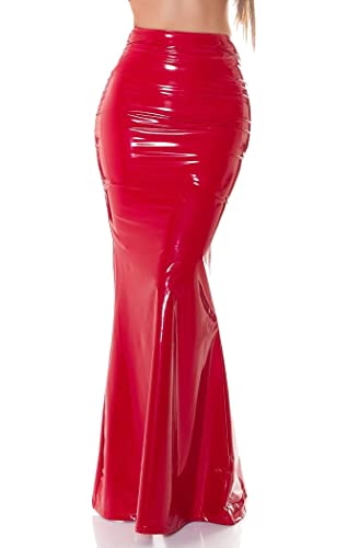 Koucla Glossy Latex Look Maxi Rock im High Waist-Style, rouge, 38