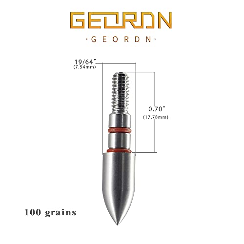 100/125/150/175/200 Grains Stainless Steel Field Points Practice Archery Arrow Target Bullet Point Combo Point 12 Pcs (R 19/64"-100 Grains) #TOP1