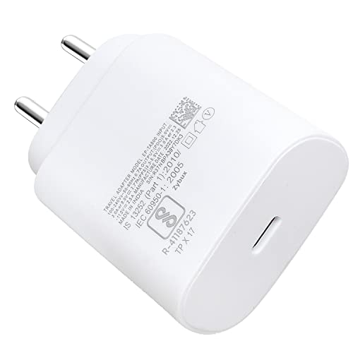 Image of Zybux 25W C Pin Ka Charger Adapter Compatible With Samsung Mobile Phone Device Galaxy M53 5G /M34 5G /A34 5G /F54 5G /A54 5G /M14 5G /A14 5G /F14 5G / M34 5G Sleek Usb C Charging Brick 25 Watt Type C,White