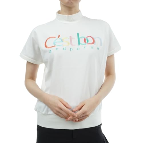 [アンパスィ] 中間着(セーター、トレーナー) ストレッチ SDジャカード モックネック半袖プルオーバー レディス ホワイト M