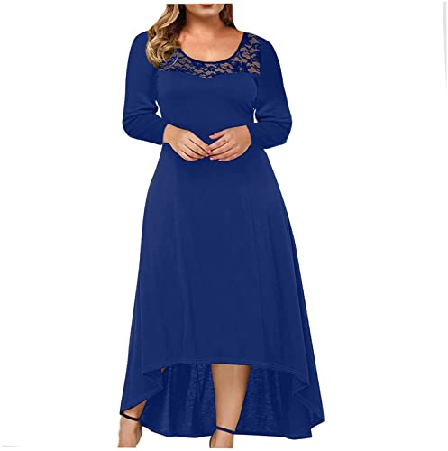 Vestidos Bodycon para Mulheres Plus Size Casual Renda Gradiente Gola Redonda Vestidos de Casamento M