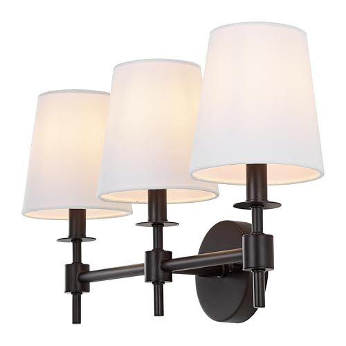 Image of SAFAVIEH Lighting - Davielle 3-Light 21-Inch Wall Sconce - Black - Fabric Shade - 3-Light Design - Ideal for Vanity, Hallway, Bedroom, Bathroom - LED Bulbs Included (SCN4120A)