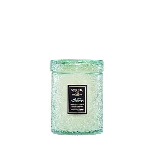 Image of Voluspa White Cypress,Small Candle Jar, 5.5 Ounce,50 Hour Burn Time, & Coconut Wax for Clean Burning,,Handcrafted in the USA