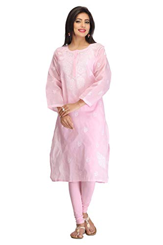 Image of Ada Hand Embroidered Lucknowi Chikankari Cotton Kurta for Women A133488 | Handcrafted lucknow chikan embroidery latest womens ethnic wear kurti tunic for office work wear
