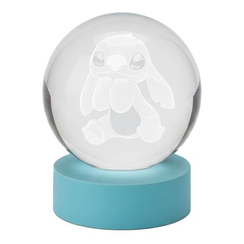 Disney Lilo and Stitch Globe Light Crystal Orb Lamp with Color Changing LED Glow USB Powered Night Light with Wooden Base Decorative Ambient Accent Light for Bedroom Desk Kids Room Gift