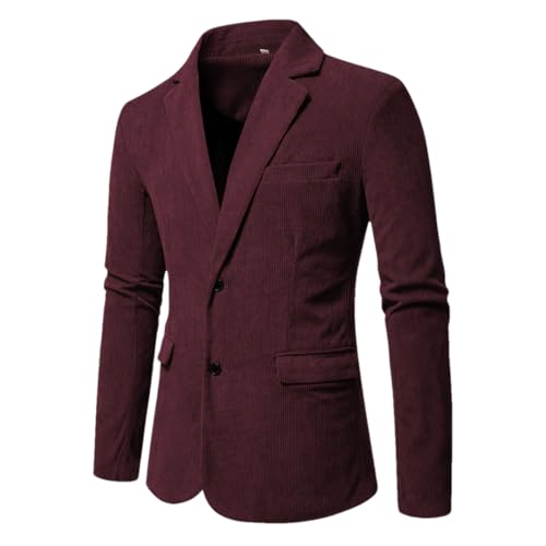 Mens Solid Color Double Button Corduroy Suit Jacket Single Breasted Slim Fit Casual Blazers