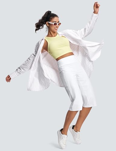 Capri Pants for Women High Waist with Pockets Tummy Control Capri Workout Yoga Pants Loose Straight Leg4