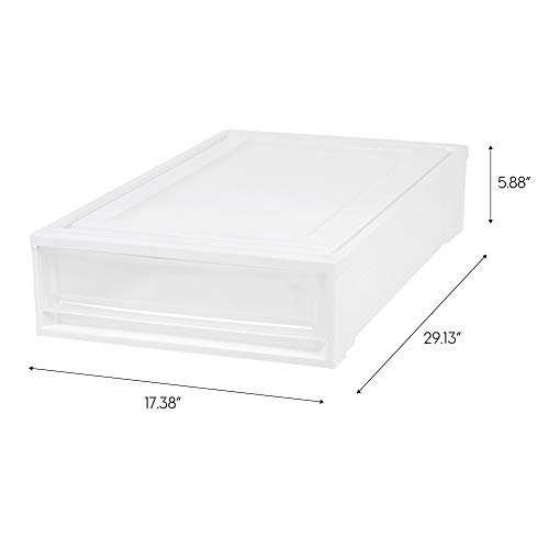 IRIS USA 27 Qt. Plastic Under Bed Storage Stackable Organizer Bin Container with Sliding Organizer Drawers, 4-Pack, Multi-Purpose for Clothes Shoes Clothing Bedding, White