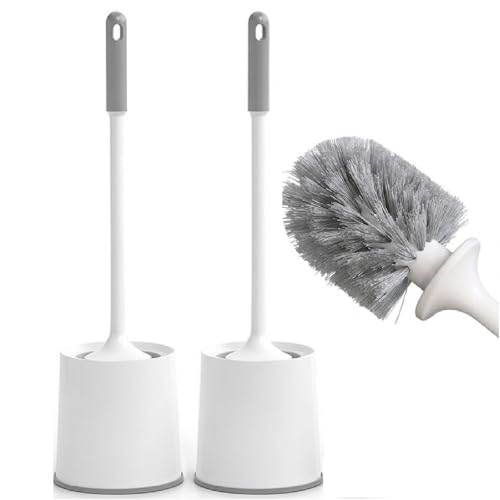 Image of Clyton Pack Of 2 Toilet Cleaning Brush And Holder Set Free Stand Long Handle Bathroom Sleek Toilet Bowl Cleaner Brush With Stand, Pot Commode Bathroom Cleaning Scrubber Brushes Plastic Bristles