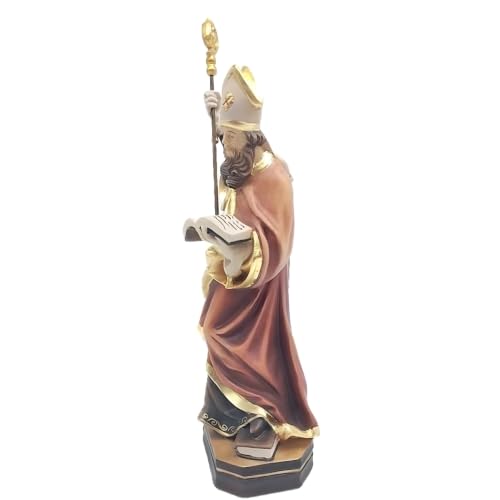 Statuette Saint Adolfe portrait avec livre bois coloré main Dolphes