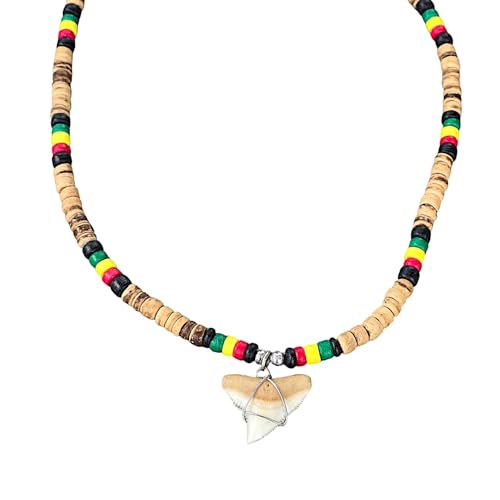 BlueRica Shark Tooth on Coconut Shell Beads Necklace (18