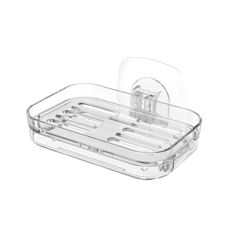 Soap Dish Clear Acrylic Adhesive Self-Draining Holder No Drilling Required Strong Adhesive Suitable for RV Bathroom Kitchen Storage Easy to Clean