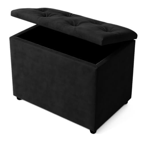 Baú Retangular Guarda Volumes Brinquedos Decoração Assento Quarto Sala (Preto Suede)
