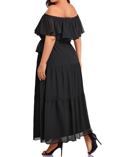 Image of Plus Size Chiffon Off The Shoulder Maxi Long Floral Summer Casual Beach Boho Sundress Women 2024