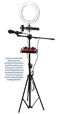 VocoPro Streamer-Live-USB Audio Interface, Condenser Microphone, Boom Stand, and LED Ring Light Package for Content Creators