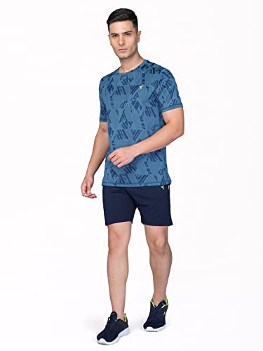 Image of TECHNOSPORT Men Polyester Regular Fit Half Sleeve Jacquard T-Shirt with Double Cool, Quick Dry & Anti Microbial for Sports, Running & Casual Use