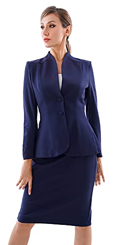 Marycrafts Women’s Blazer Skirt Suit Set – Professional 2 Pieces Outfit for Business Office Work and Career Attire 10 Navy Blue