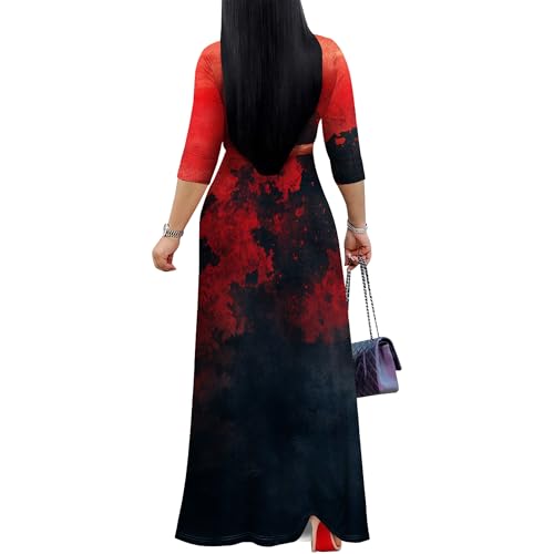 Image of PinkPatty Women's Print Maxi Dresses 3 /4 Sleeve Flowy Long Dress V Neck Wrap Tie Waist Sundress