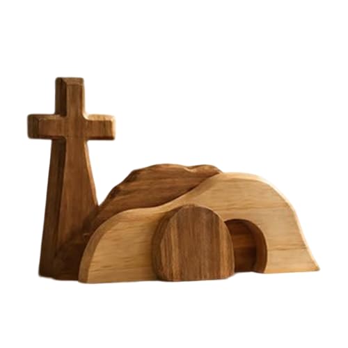 Belén de Pascua Decoración de mesa de madera – Decoración religiosa cristiana de la Natividad de Jesús, juego de resurrección para el hogar, iglesia, manto, reunión familiar, vacaciones de primavera