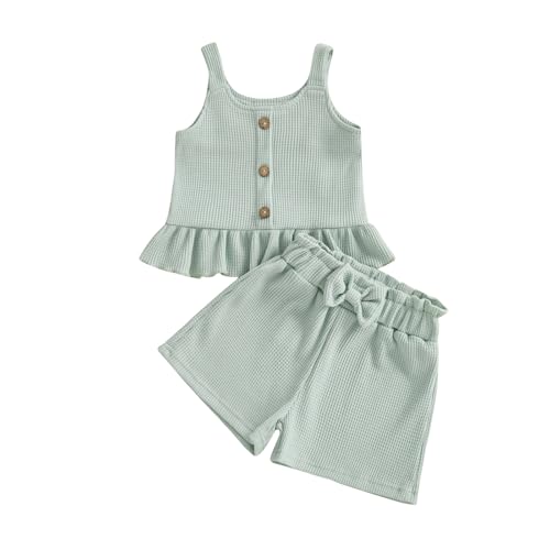 Image of Little Toddler Kids Girl Clothes Set 1-8 Years Summer Outfits Solid Color Tank Tops & Shorts