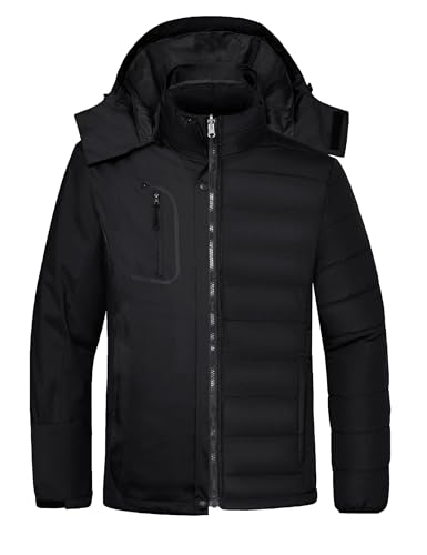 wantdo Men's Ski Jacket 3 in 1 Waterproof Snow Jacket Black Large