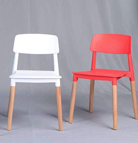 Image of Finch Fox Bella Dining Chair /Cafeteria Chair /Cafe Chair /Armless Side Chairs Molded ABS Plastic with Wood & American Mid-Century Styling (Red)