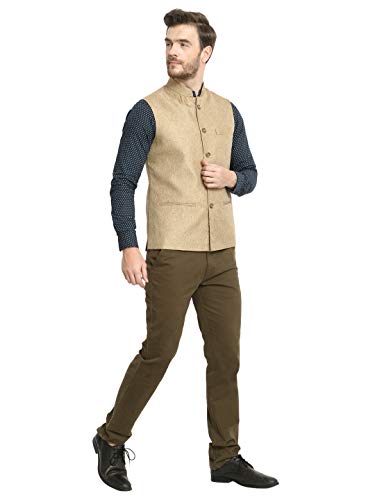 Image of Vastraa Fusion Men's Solid Nehru Jacket (VS0465-46 Mustard 3XL)