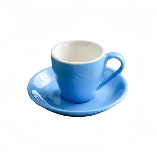 MAKETOMONEY ップ&ソーサー コーヒーカップ カップ ソーサー マグカップ コーヒー 80ml 陶器 食器 セラミック おしゃれ エスプレッソカップ coffee ラテ ソーサー付き スプーン付き プレゼント ラテカップ ティー 兼用 (ブルー,