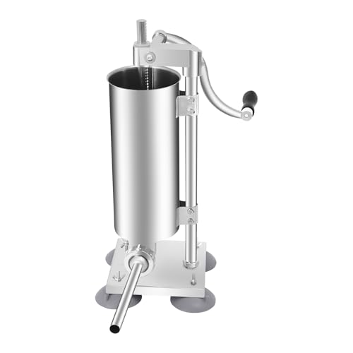Hand-Push Machine 3L Commercial Sausage Stuffer Meat Filler Machine Stainless Steel+ Filling Tubes Vertical Manual Sausage Stuffer Machine, for Restaurants, Snack Bars, Canteens, Workshops