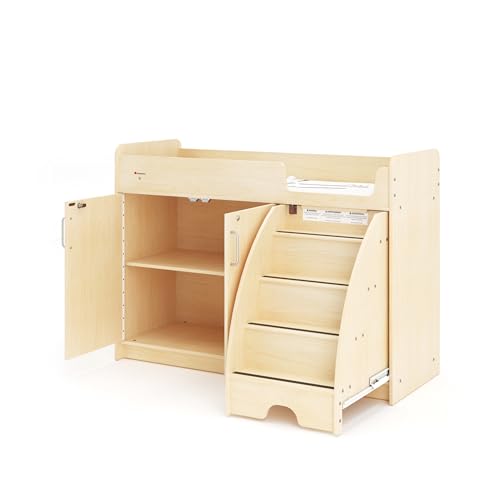 SafeStep Changing Table with Right Stairs – Durable Wood Changing Table with Stairs for Daycares, Preschools & Childcare Classrooms