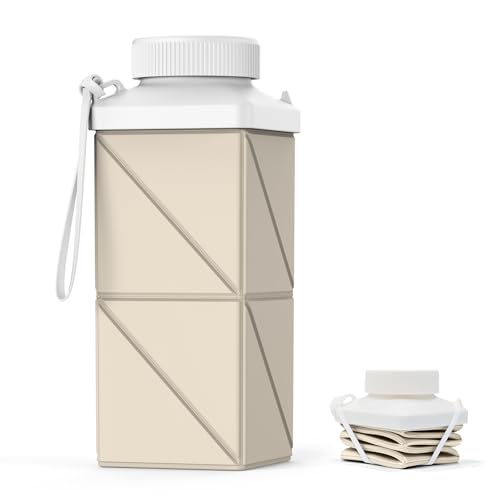 Mefold Collapsible Water Bottles 17.4oz(516ML), 2nd Generation Leakproof BPA-Free Travel Water Bottle,Lightweight Reusable Water bottle, Portable for Travel Cycling Gym Sports,Champagne White, 1 Pack