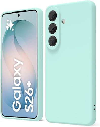 Image of DIZORO Microfiber Candy Case Compatible with Samsung S26 Plus 5G Smooth Touch Cushion Liquid Soft Silicone Gel Rubber Phone Cases Non-Slip Full Body Protective Shockproof Back Cover - Mint Green