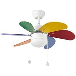 Lamparas Ventilador Faro Faro Barcelona 33179 - PALAO Ventilador de techo con luz 6 palas de MDF multicolor, Diámetro 760mm, Accionado por cadena