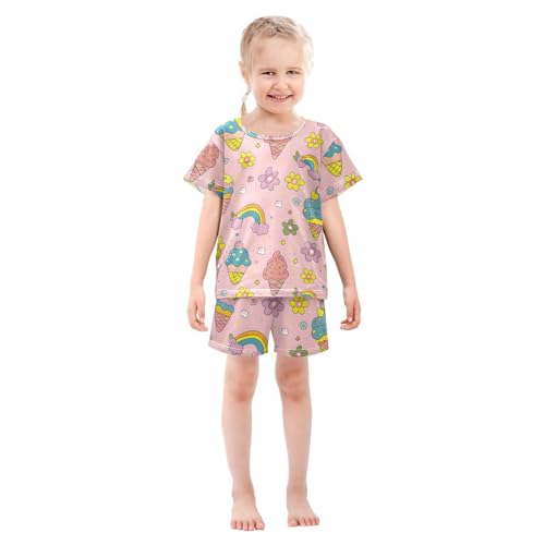 ALAZA Rainbow Ice Cream Flower Floral Pajamas Short Sleeve 2 Piece Sleepwear Top and Bottom Pajama Set Unisex3